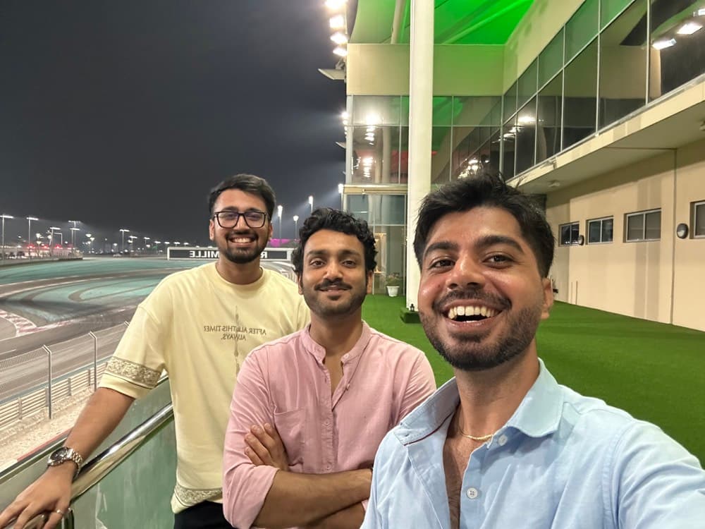 selfie with two friends from gelato at the yas marina circuit at night